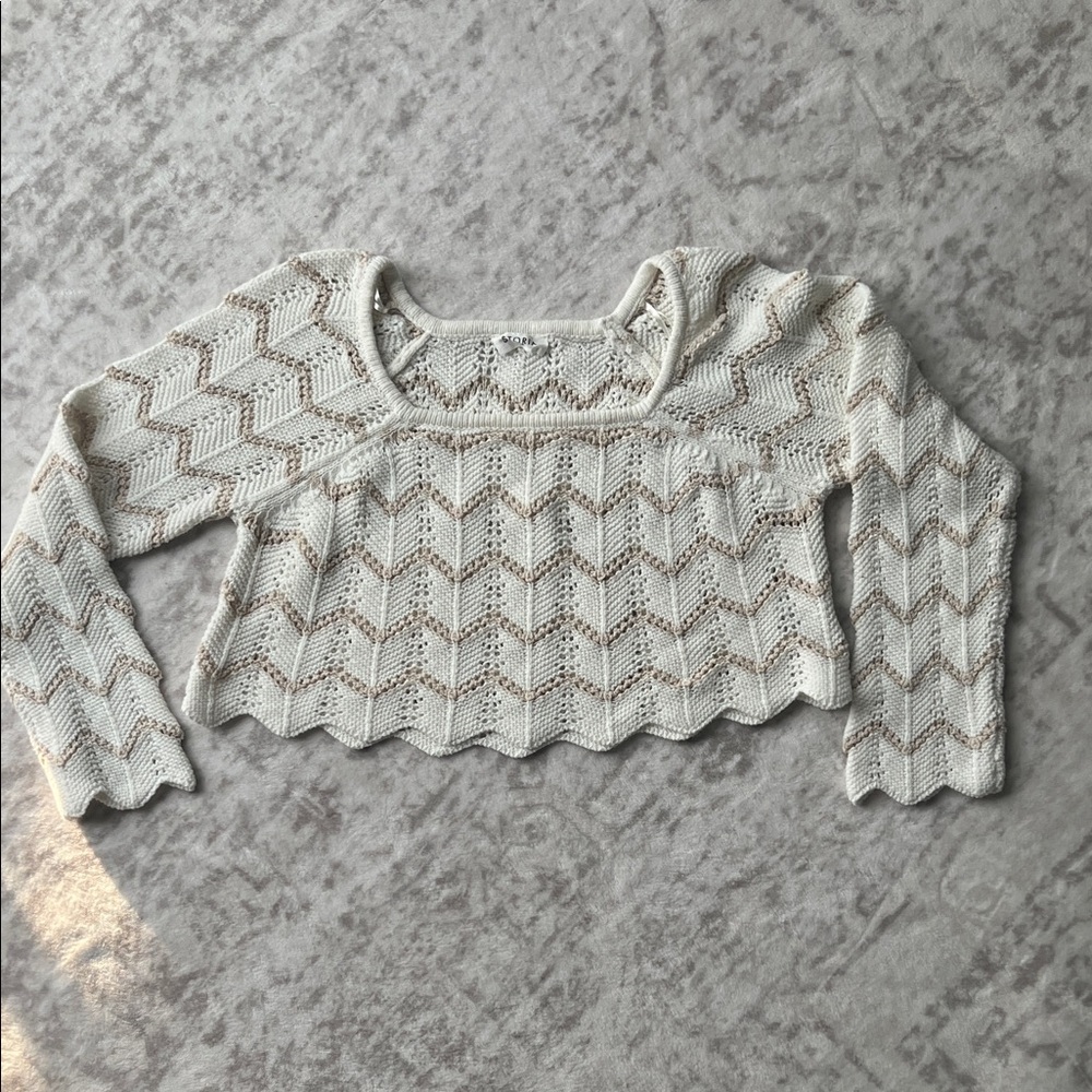 Cream and Tan Knit Sweater - Picture 2 of 6